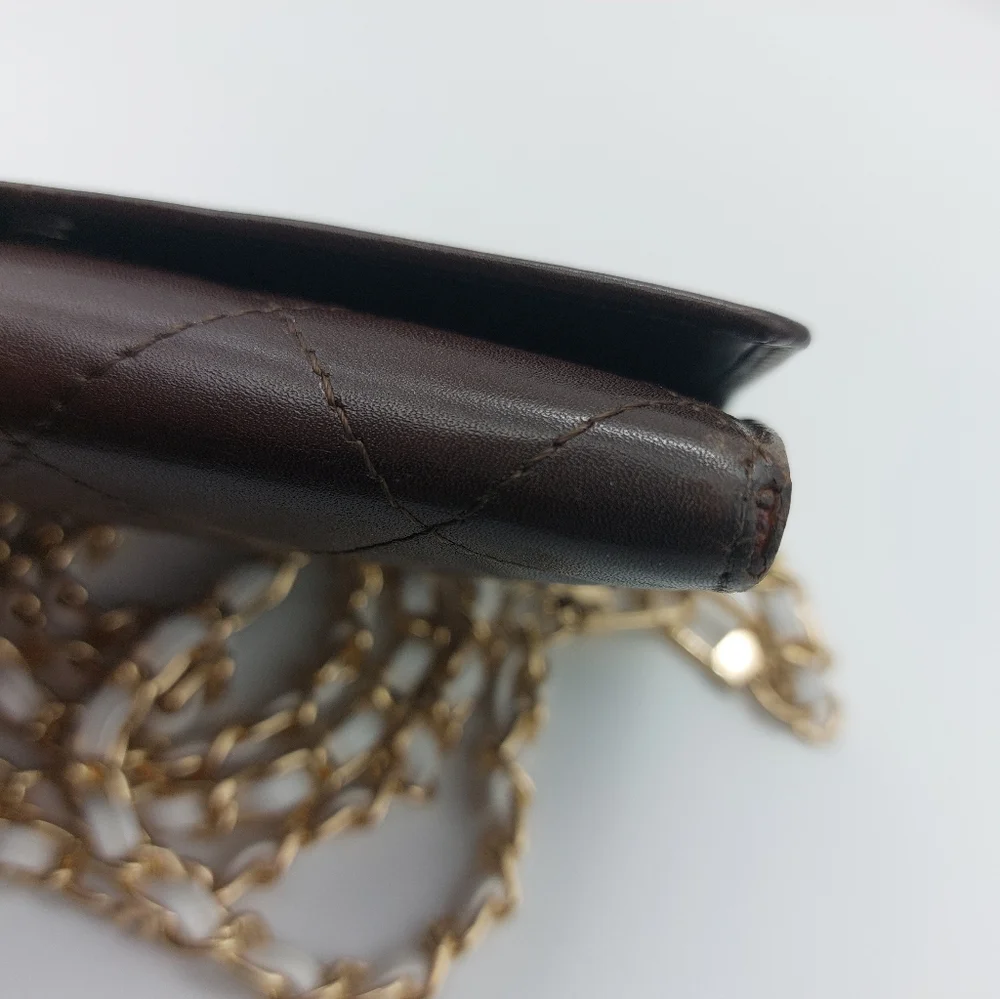 CHANEL Black & Tan Quilted Wallet-on-Chain with Gold Chain